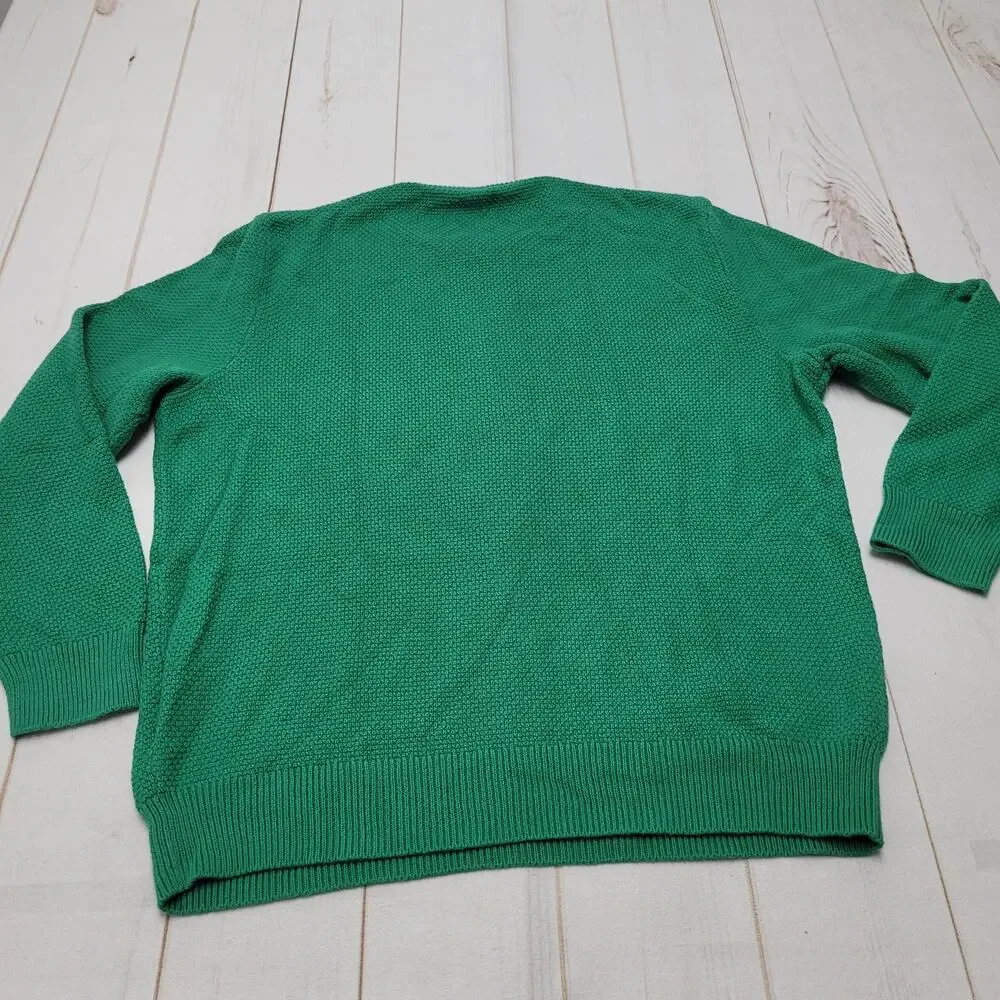 J. Crew 100% cotton green crew neck moss stitch pullover sweater XL